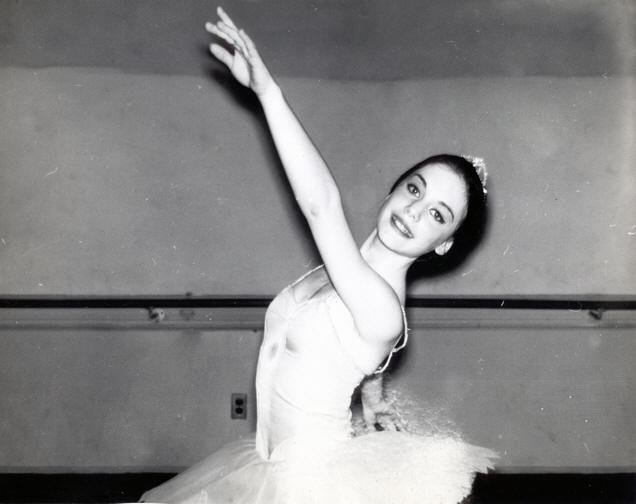 Audrey London Novoa in ballet second arabesque arms