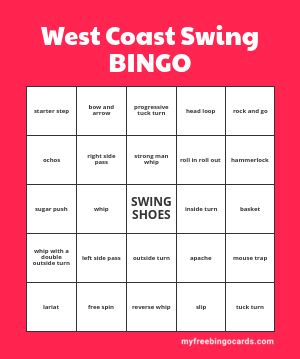 West Coast Swing Bingo sample card graphic